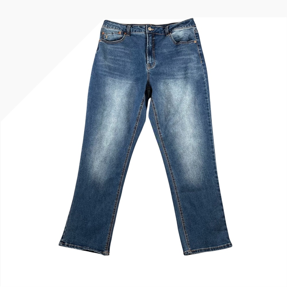 Frye Womens Blue Denim Cuffed Crop Straight Leg High Rise Jeans Size 12/31